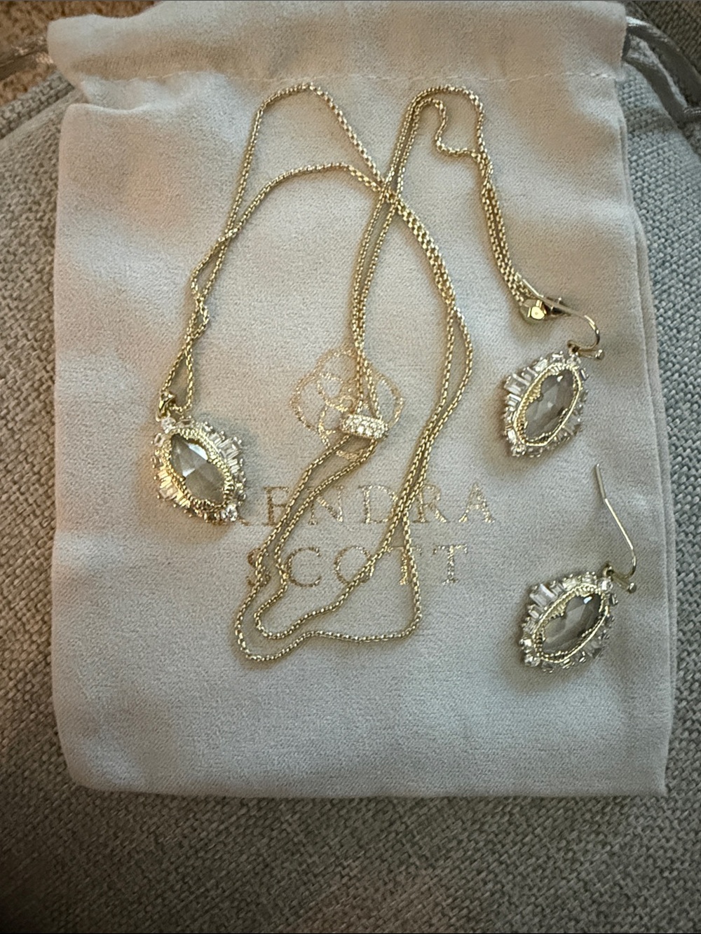 Kendra Scott Gold Crystal Marquise Necklace and Earrings Set